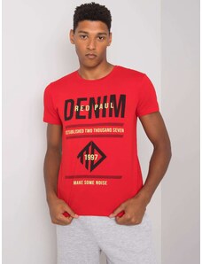 Fashionhunters Pánské červené bavlněné tričko s potiskem