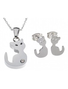 Set náušnice a náhrdelník s kočkou - chirurgická ocel