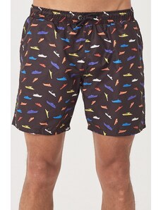 AC&Co / Altınyıldız Classics Men's Black Standard Fit Casual Patterned Swimwear Marine Shorts