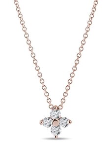 Diamantový náhrdelník čtyřlístek z růžového 14k zlata KLENOTA K0832014