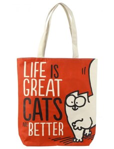 Látková kabelka se zipem Simon's Cat / Simons Cat I - červená - Life is Great Cats are Better