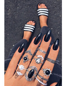 Carla Set prstenů v černo-stříbrné barvě Antoinette