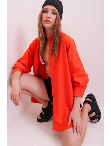 Trend Alaçatı Stili Women's Orange Oversized Long Woven Shirt