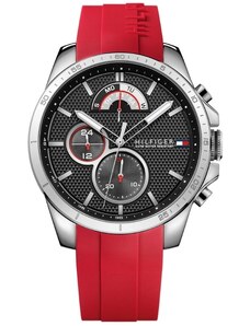 Červené pánské hodinky Tommy Hilfiger, se silikonovým řemínkem - GLAMI.cz