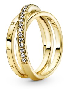 PANDORA pozlacený prsten Překřížené tři pavé kroužky