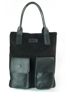 Kožená shopper bag kabelka Vera Pelle 04Xb černá