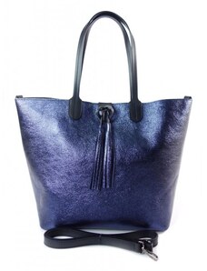 Kožená shopper bag kabelka Vera Pelle SB599R modrá