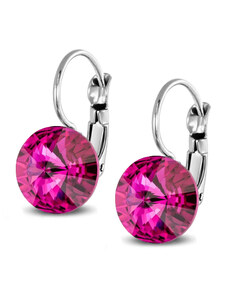 Jewellis ČR Ocelové visací náušnice s krystaly Rivoli Swarovski - Fuchsia