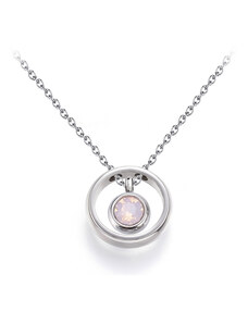 Jewellis ČR Ocelový náhrdelník ve tvaru kruhu s krystalem Swarovski - Rose Water Opal