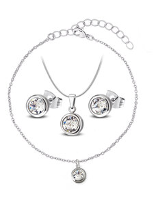Jewellis ČR 3-dílný ocelový set Deluxe - náramek, náhrdelník a náušnice s krystaly Swarovski - Crystal F