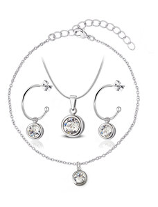 Jewellis ČR 3-dílný ocelový set Deluxe - náramek, náhrdelník a náušnice polokruhy s krystaly Swarovski - Crystal F