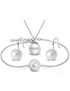 Jewellis ČR 3-dílný ocelový perlový set Pearls - náramek, náhrdelník a náušnice s perlami Swarovski - Crystal White