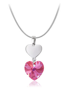 Jewellis ČR Ocelový náhrdelník Double Heart ve tvaru srdce s krystalem Swarovski - Rose AB