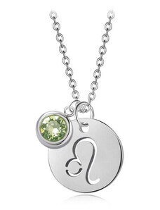 Jewellis ČR Ocelový náhrdelník konstelace ve znamení zvěrokruhu lev s krystalem měsíce Srpen Swarovski - Peridot