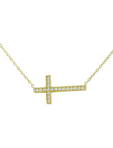 BM Jewellery Dámský náhrdelník křížek zlatý se zirkony z chirurgické oceli S11115120