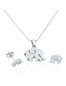 BM Jewellery Dámský set náušnice a řetízek s přívěskem slona z chirurgické oceli S11119060