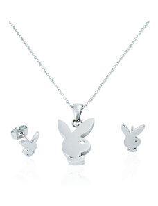 BM Jewellery Dámský set náušnice a řetízek s přívěskem playboy z chirurgické oceli S11121060