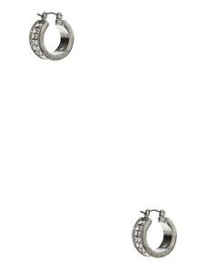 GUESS náušnice Silver-Tone Rhinestone Logo Hoop Earrings Stříbrná