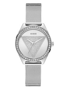 GUESS hodinky Silver-Tone Logo Analog Watch Stříbrná