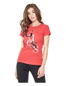 GUESS tričko Irisa Staggered Logo Tee červené XS Červená