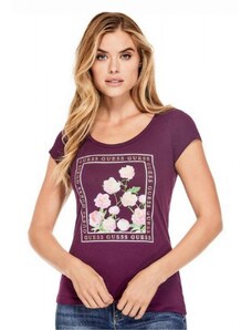 GUESS tričko Lily Floral Graphic Tee purple S Fialová