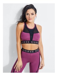 GUESS podprsenka Logo Mesh Racerback Sports Bra fialová S Vínová