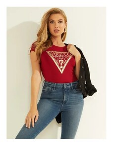 GUESS tričko Mesh Chain Logo Tee červené XS Vínová