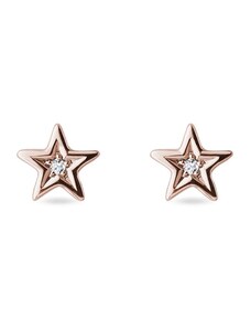 Náušnice z růžového zlata ve tvaru hvězdiček s diamanty KLENOTA K0404024