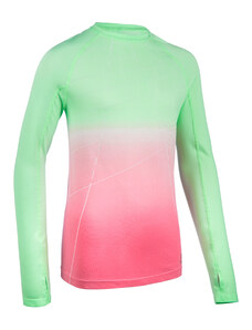 KIPRUN Dívčí tričko s dlouhým rukávem na atletiku AT500 Skincare zeleno-růžové