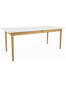 Bílý lakovaný rozkládací jídelní stůl Tenzo Svea 195/275 x 90 cm s dubovou podnoží