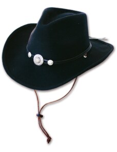 Stars and Stripes Westernový černý klobouk s koženým řemínkem IDAHO