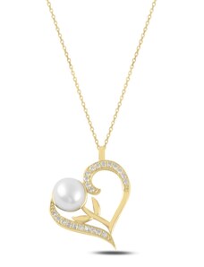 OLIVIE Stříbrný náhrdelník PERLA V SRDCI GOLD 5341