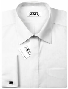 AMJ Pánská košile na manžetové knoflíčky JDPSA018MK bílá, dlouhý rukáv, prodloužená délka, slim fit