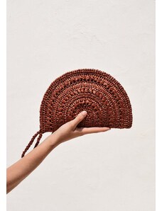 Plexida Raffia Clutch In Rust - Moon Clutch