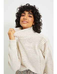Trendyol Beige Crop Turtleneck Knitwear Sweater
