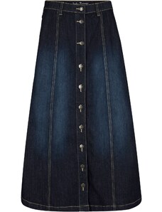 bonprix Pohodlná strečová džínová sukně, midi délka Modrá