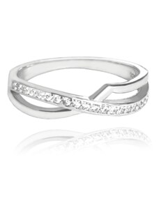 MINET Křížený stříbrný prsten s bílými zirkony vel. 60 JMAN0252SR60