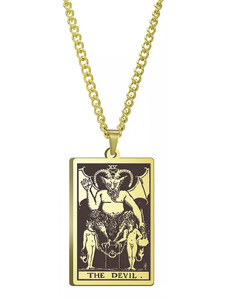 DARK TAROT náhrdelník z nerez oceli / zlatý - THE DEVIL / ĎÁBEL
