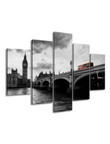 Gario Obraz s hodinami Londýnským autobusem k věži Big Ben - 5 dílný Rozměry: 150 x 105 cm