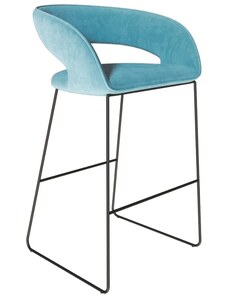 Tyrkysová sametová barová židle Miotto Aventino s kovovou podnoží 75 cm