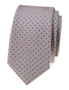 Avantgard Světle šedá luxusní pánská slim kravata s červenými tečkami