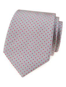 Avantgard Světle šedá luxusní pánská kravata s červenými tečkami