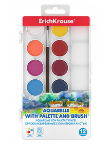 ERICH KRAUSE Vodové barvy ErichKrause 12 barev, s paletkou a štětcem
