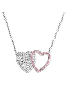 EVOLUTION GROUP Stříbrný náhrdelník dvojité srdce se Swarovski krystaly 32079.3 lt.rose