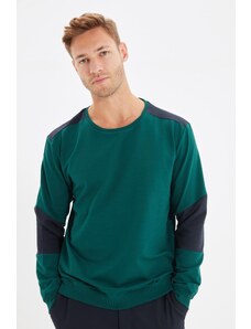 Trendyol Green Regular/Real Fit Long Sleeve Crew Neck Paneled Cotton Sweatshirt