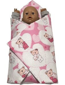 SDS Rychlozavinovačka pro panenky Medvídek srdíčka růžová Bavlna, výplň: Polyester, 60x60 cm