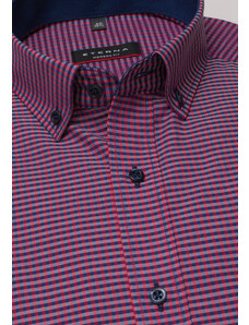 Button-down košile ETERNA Comfort Fit červeno modrá károvaná s kontrastem  Non Iron Popelín - Krátký rukáv - GLAMI.cz