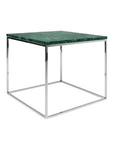 Zelený mramorový odkládací stolek TEMAHOME Gleam 50 x 50 cm s chromovanou podnoží