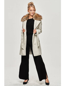 Ann Gissy Šedý dámský kabát s kožešinou (JC241)