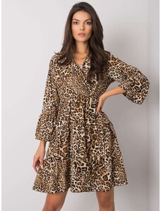 Fashionhunters Béžové a černé šaty s leopardím vzorem z Malajska